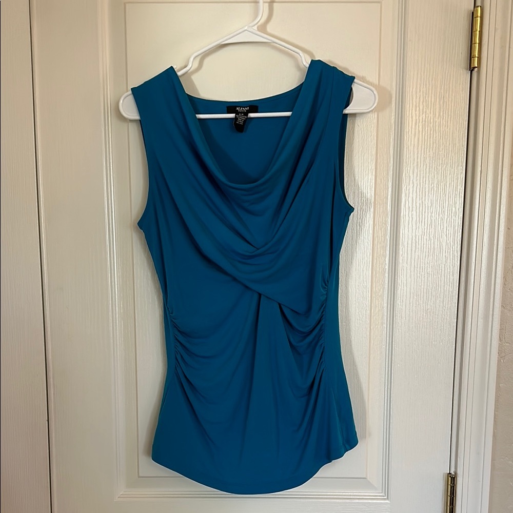 Alfani Blue Ruched Asymmetrical Tank Top Petite